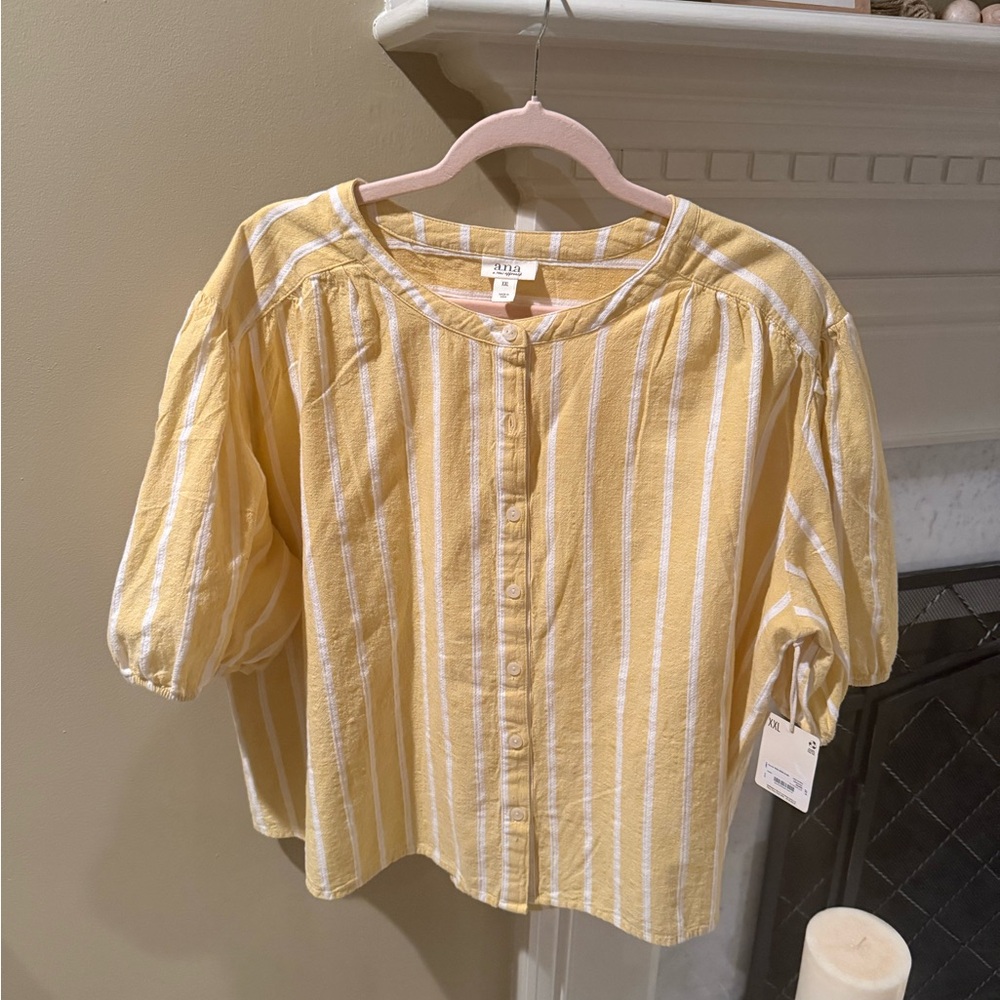 ANA XXL Yellow and white dobby stripe blouse. NWT